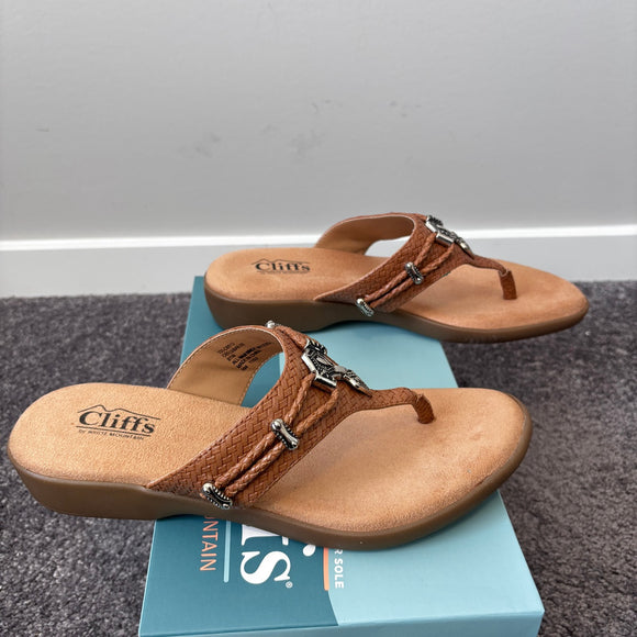 Cliffs by White Mountain Women's Size 8.5 Brown Bailee Embellished Sandals NIB