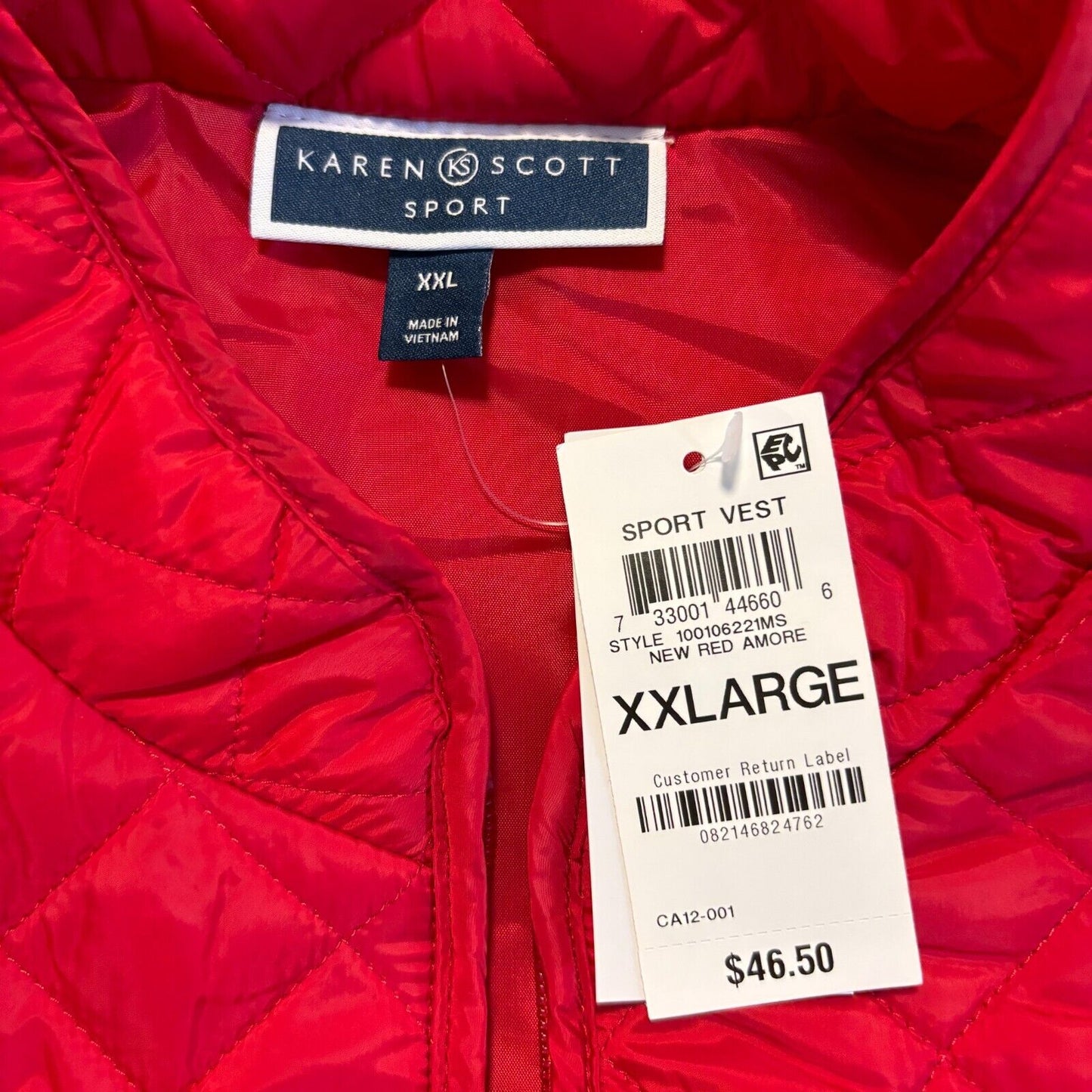 Karen Scott Solid Quilted Puffer Red Vest NWT
