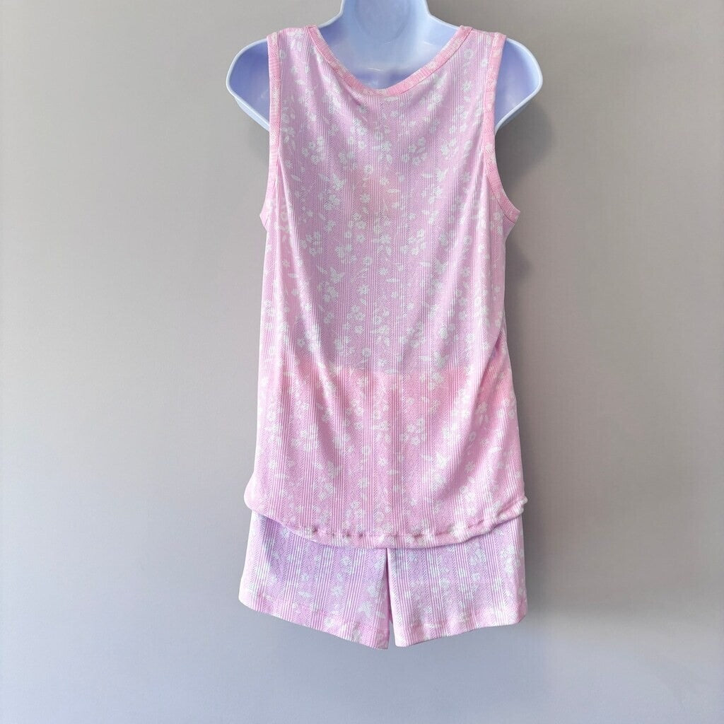 Roudelain Women's 2PC Pink & White Tank & Shorts Comfy Soft  Pajama Set NWT