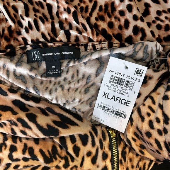 I.N.C. International Concepts Women's Sleeveless Leopard Printed 1/4-Zip Top NWT