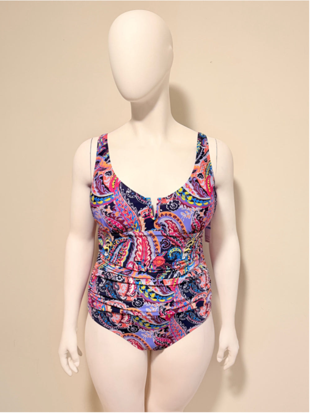 Anne Cole Plus Size 20W Paisley Notched Scoop-Neck One Piece Swimsuit NWT