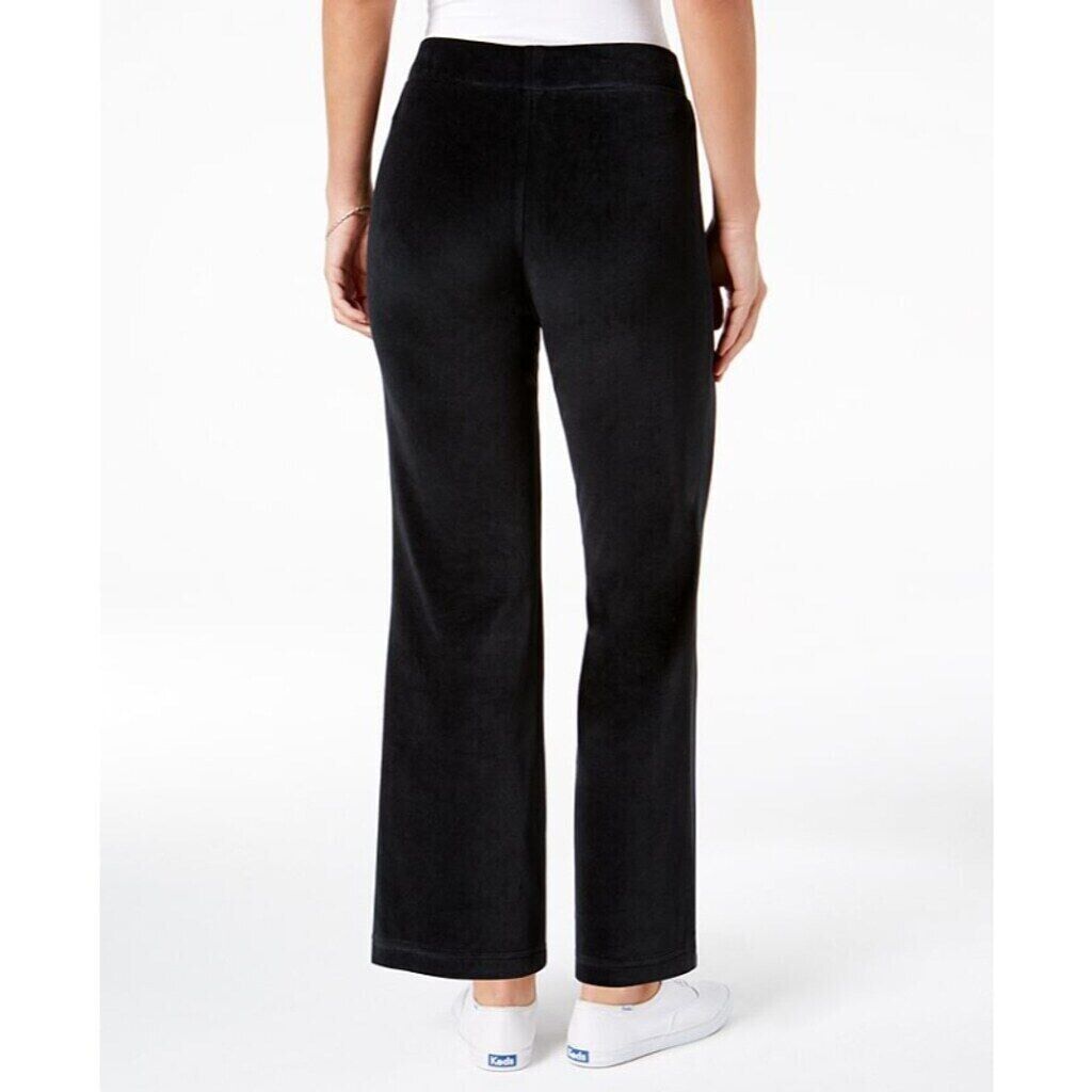 Karen Scott Petite Black Velour Elastic-Waist Pants NWT