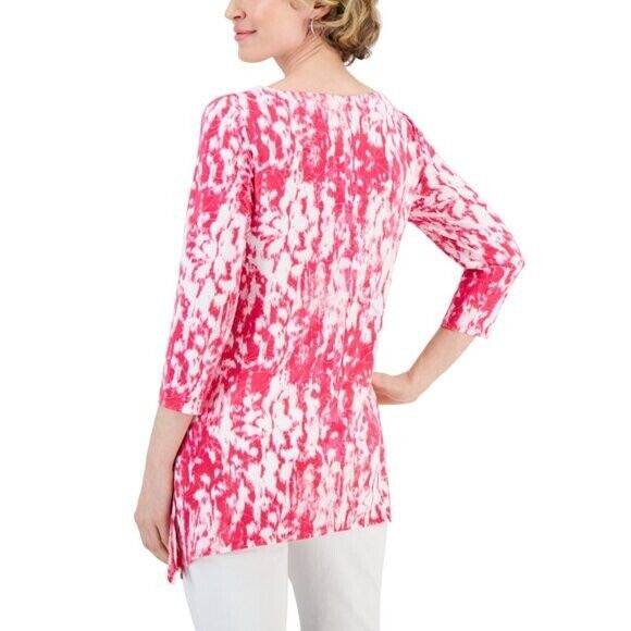 JM Collection Women's XL White & Pink Ikat Floral Jacquard 3/4-Sleeve Top NWT.
