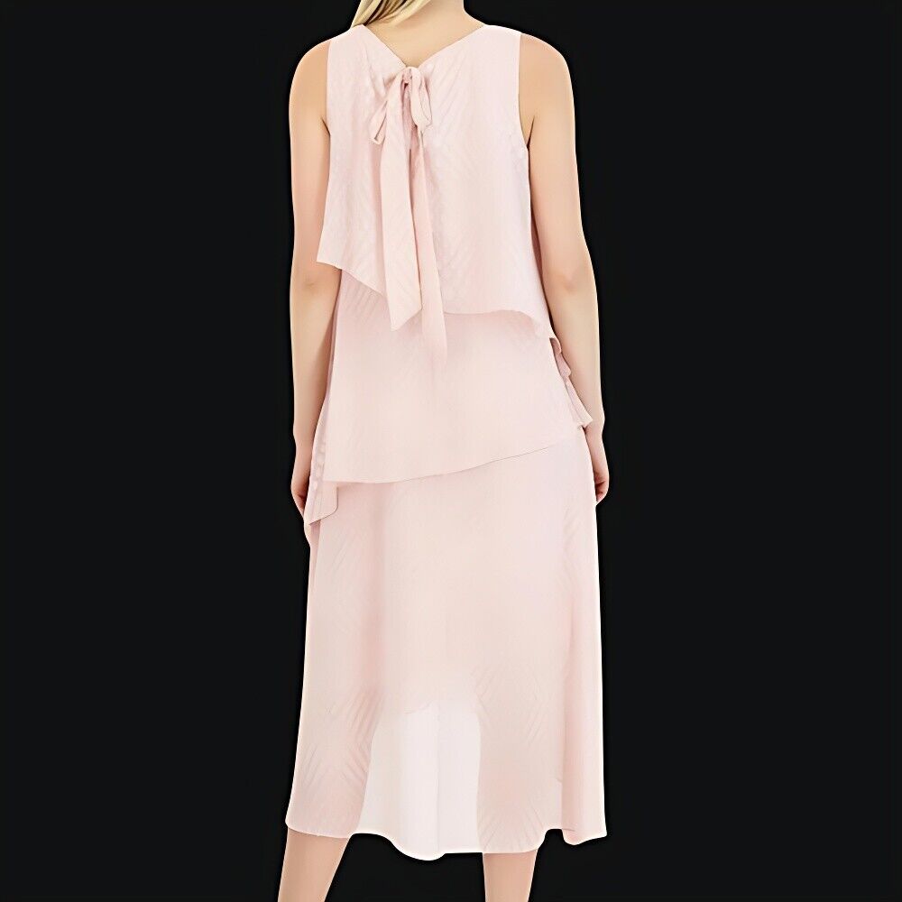 Donna Ricco Tiered Dress Boat-Neck Sleeveless Asymmetrical Design Pink W 6 NWT