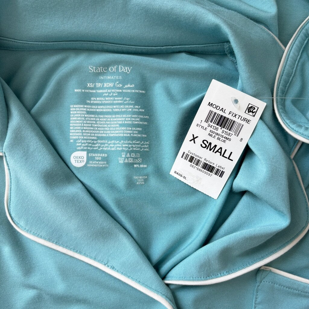 State of Day Women's Blue Button-Down Super Soft Pajama Dress / Sleep Shirt NWT