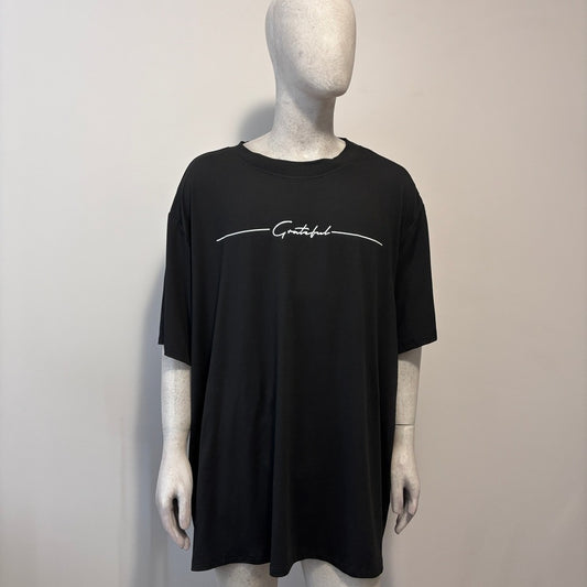 Shein Men's Big & Tall Size 6XL Black T-Shirt w/ Written "Grateful" Graphic NIB