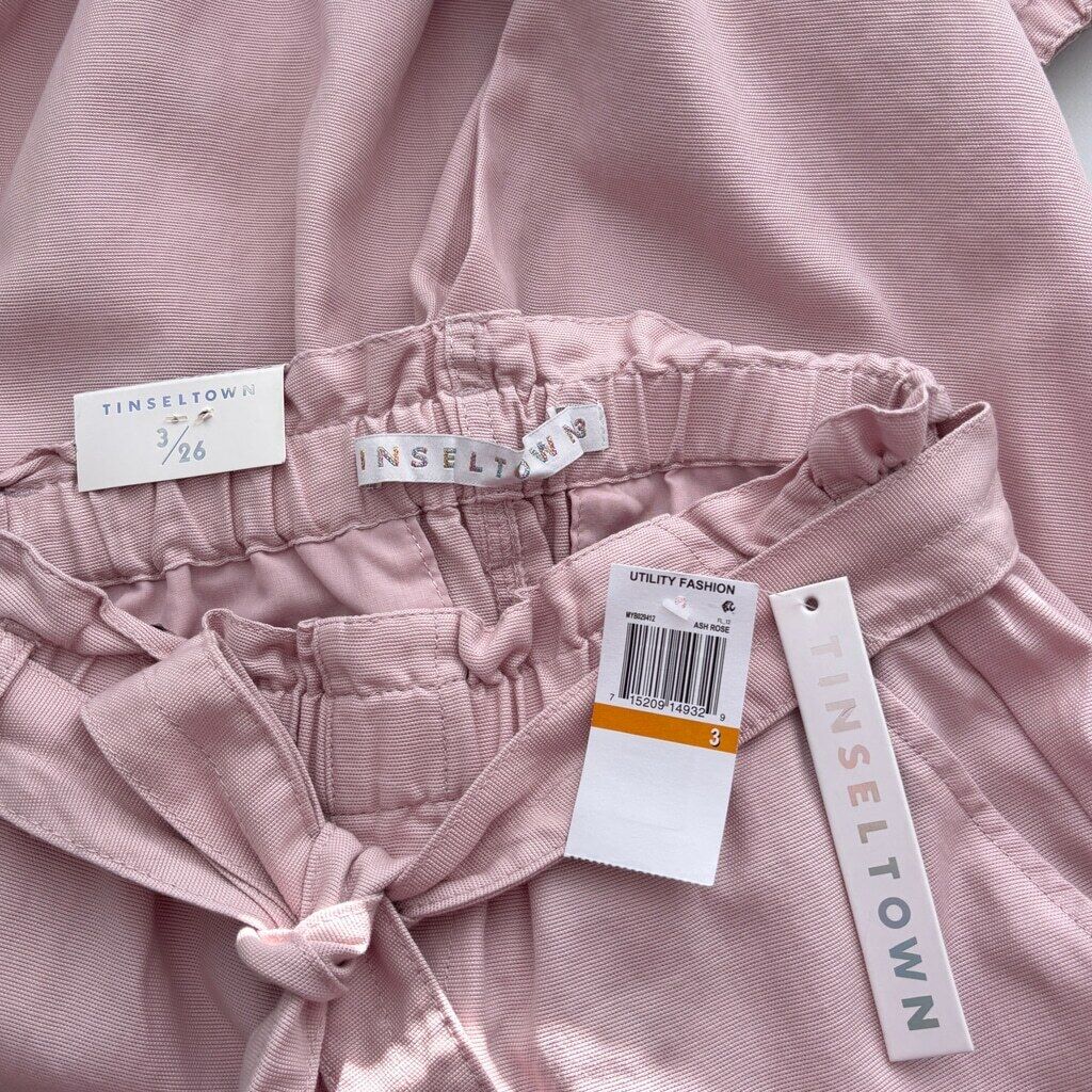 Tinseltown Juniors' Size 3 Pink Paperbag Belted Waist Pants NWT