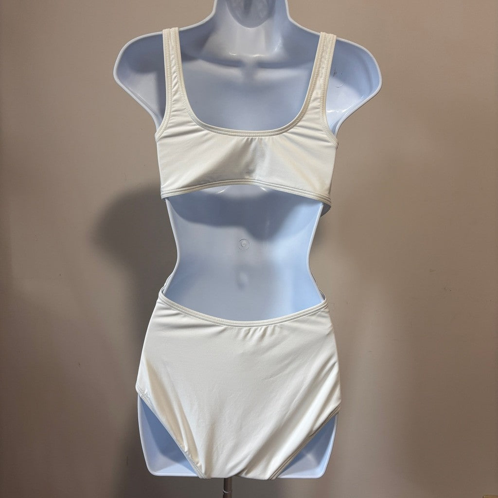 Michael Kors Women's Size 8 White Zip-Trim Cutout One Piece Swimsuit NWT