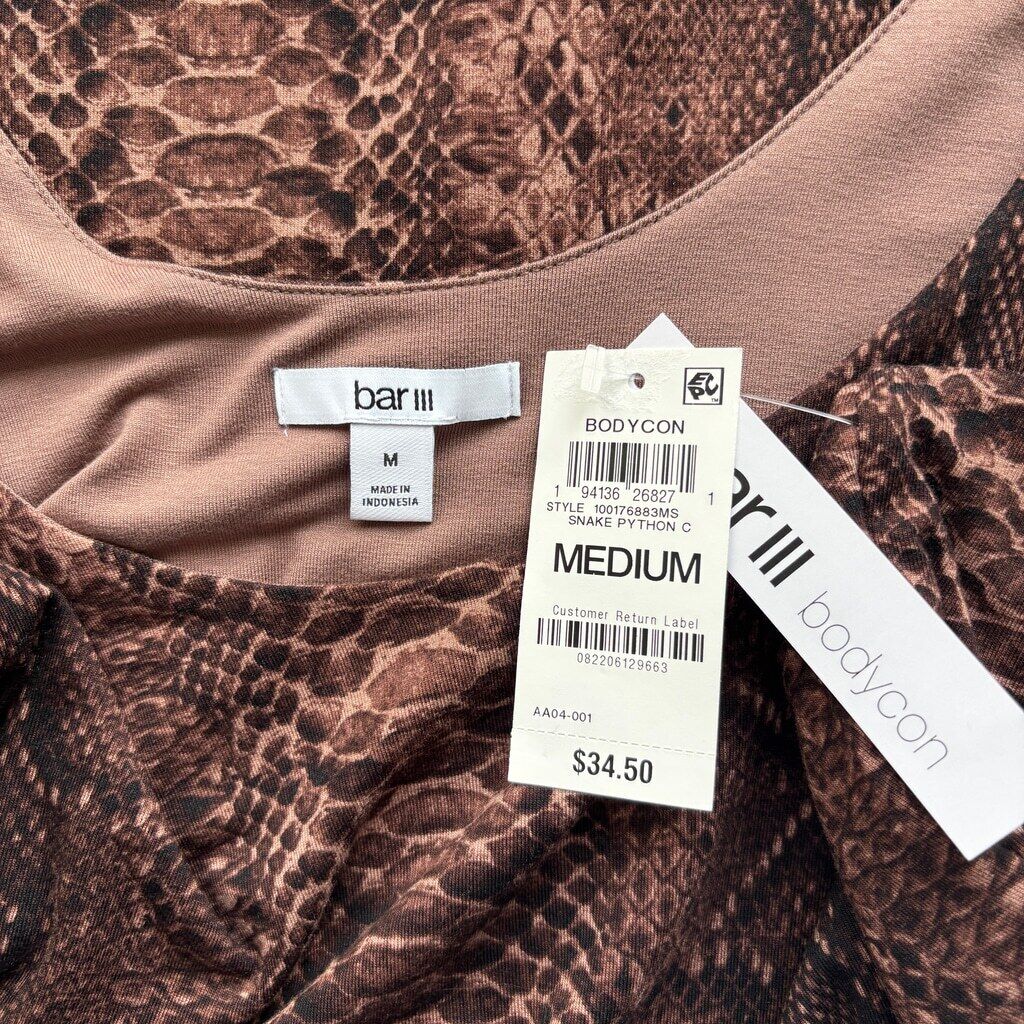 Bar III Women's Medium Brown Animal-Print Scoop-Neck Bodycon Dress NWT