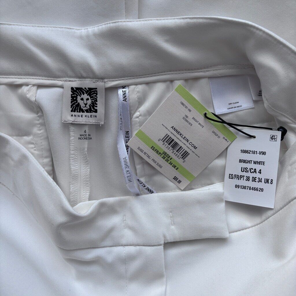 Anne Klein 4 Dress Pants Bowie Double-Weave Straight-Leg High Rise White NWT