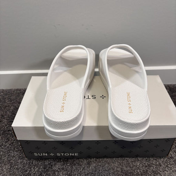 Sun + Stone Women's 9 White Islla Crisscross Slide Wedge Sandals Slides NIB