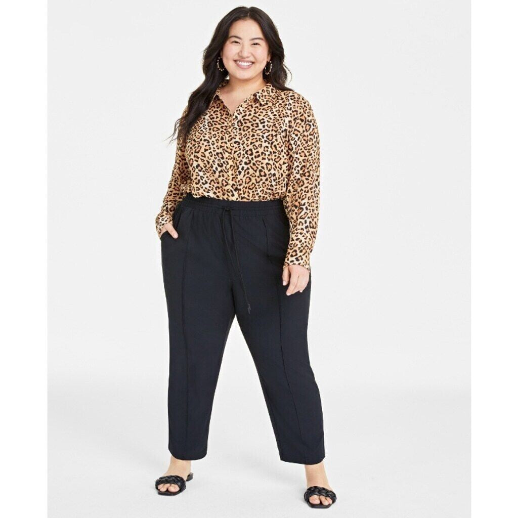 On 34TH Plus Size Black Drawstring Commuter Ankle Pants NWT