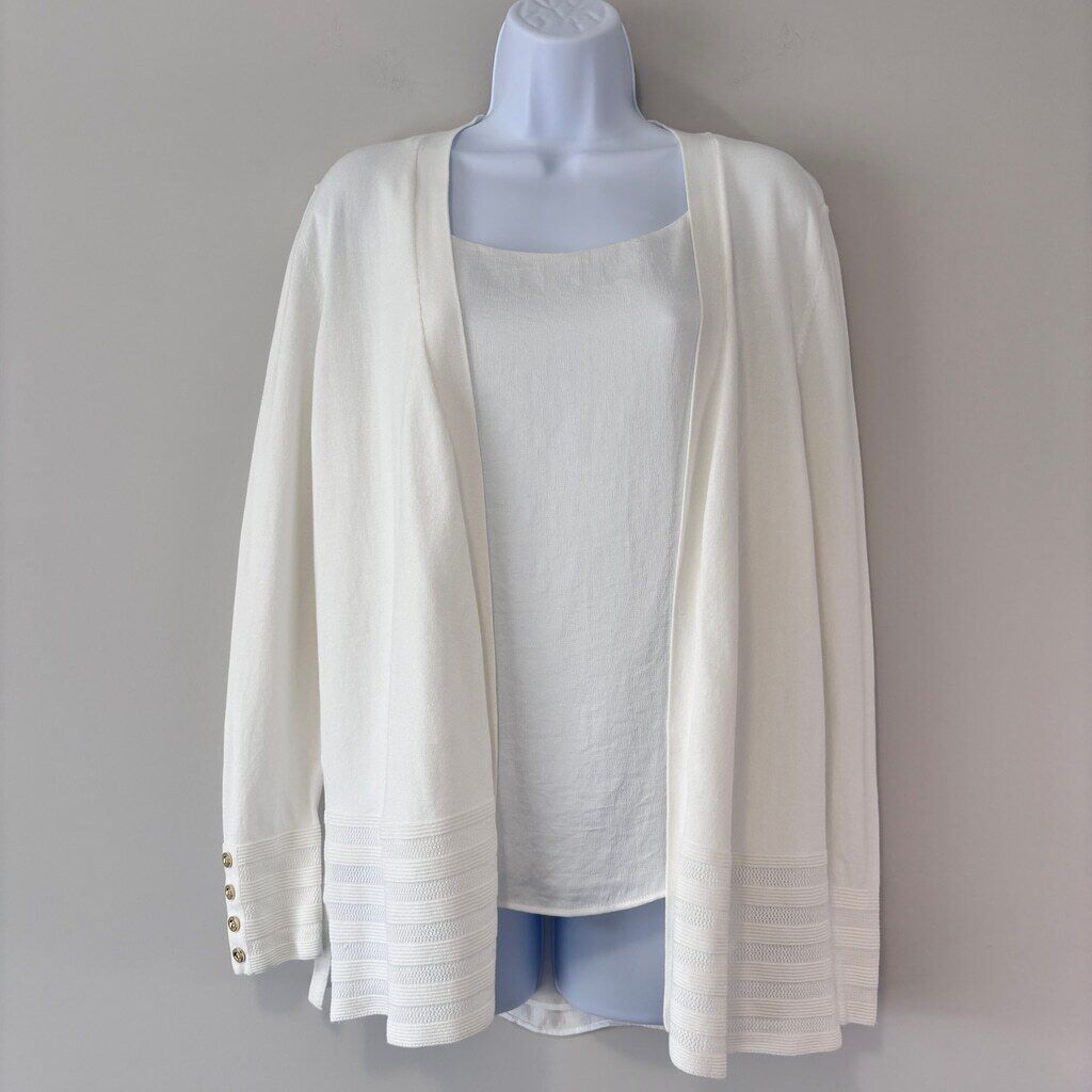 Charter Club Women's Medium Petite Cloud White Ribbed Open-Front Cardigan NWT