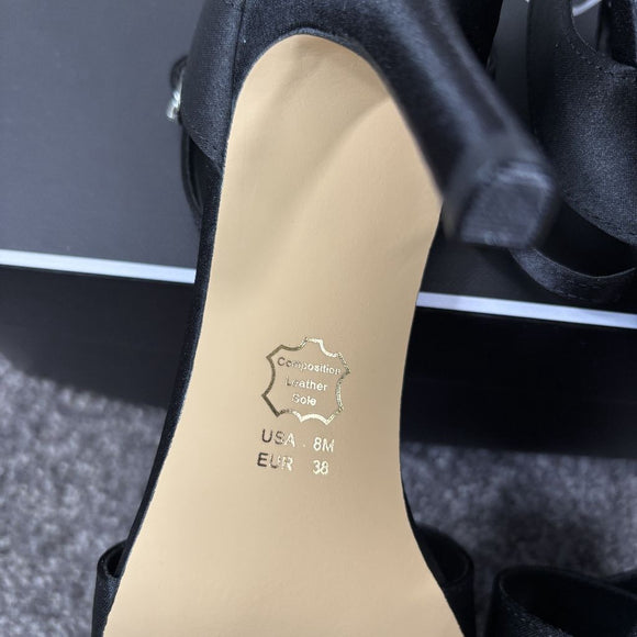 Nina Venus Women's 8 Black Satin Ankle Strap Heels / Heeled Shoes NIB