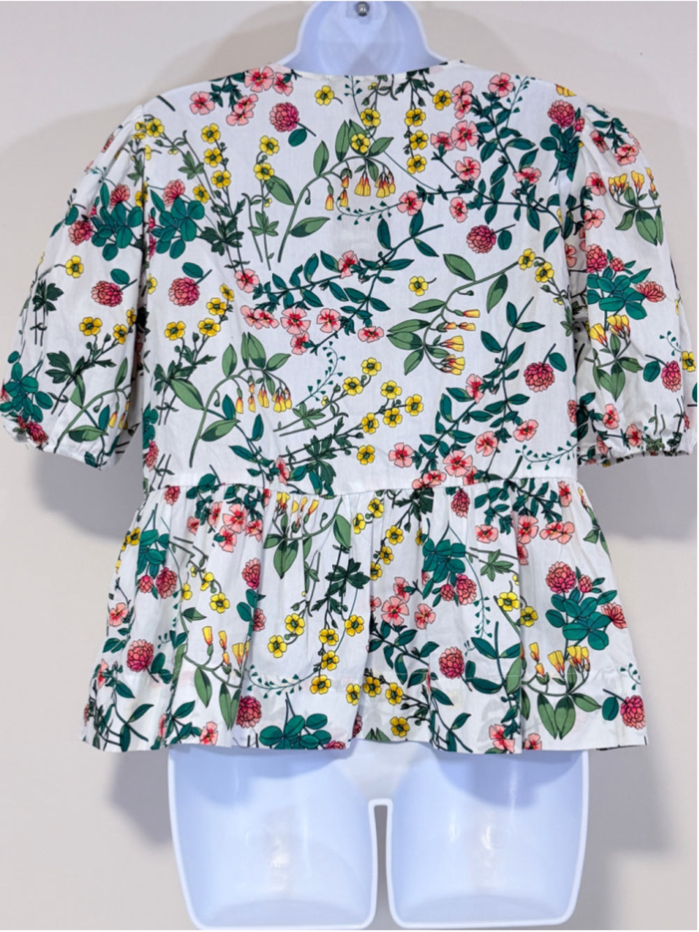 Nautica Jeans Women's Small White & Floral-Print 100% Cotton Peplum Top NWT