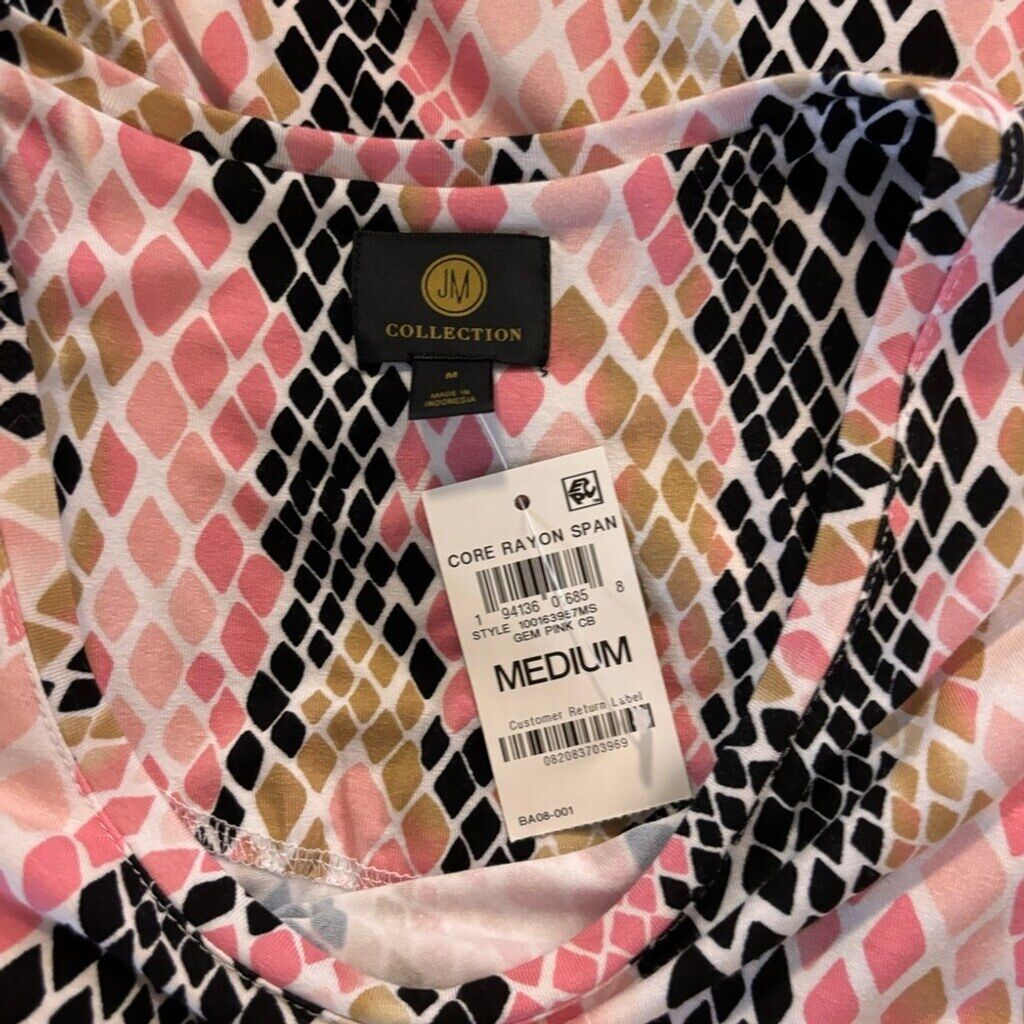 JM Collection Size Medium Pink and Black Reptile Print Scoop-Neck Top NWT
