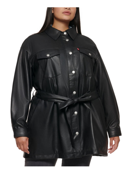 Levi's Plus Size 2X Black Faux Leather Belted Shirt Jacket / Shacket NWT