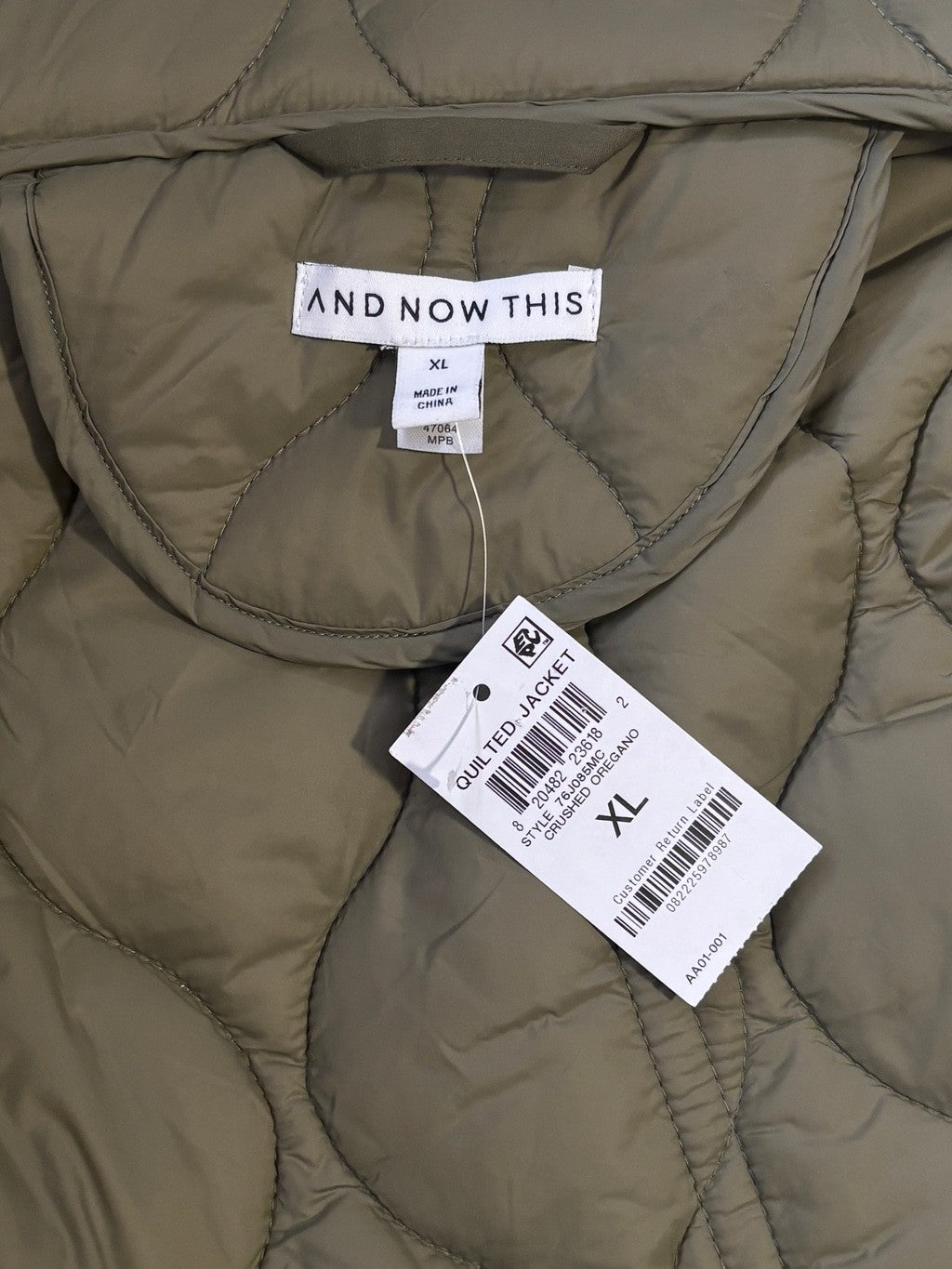 And Now This Women's Size XL Quilted Jacket in Olive Green NWT