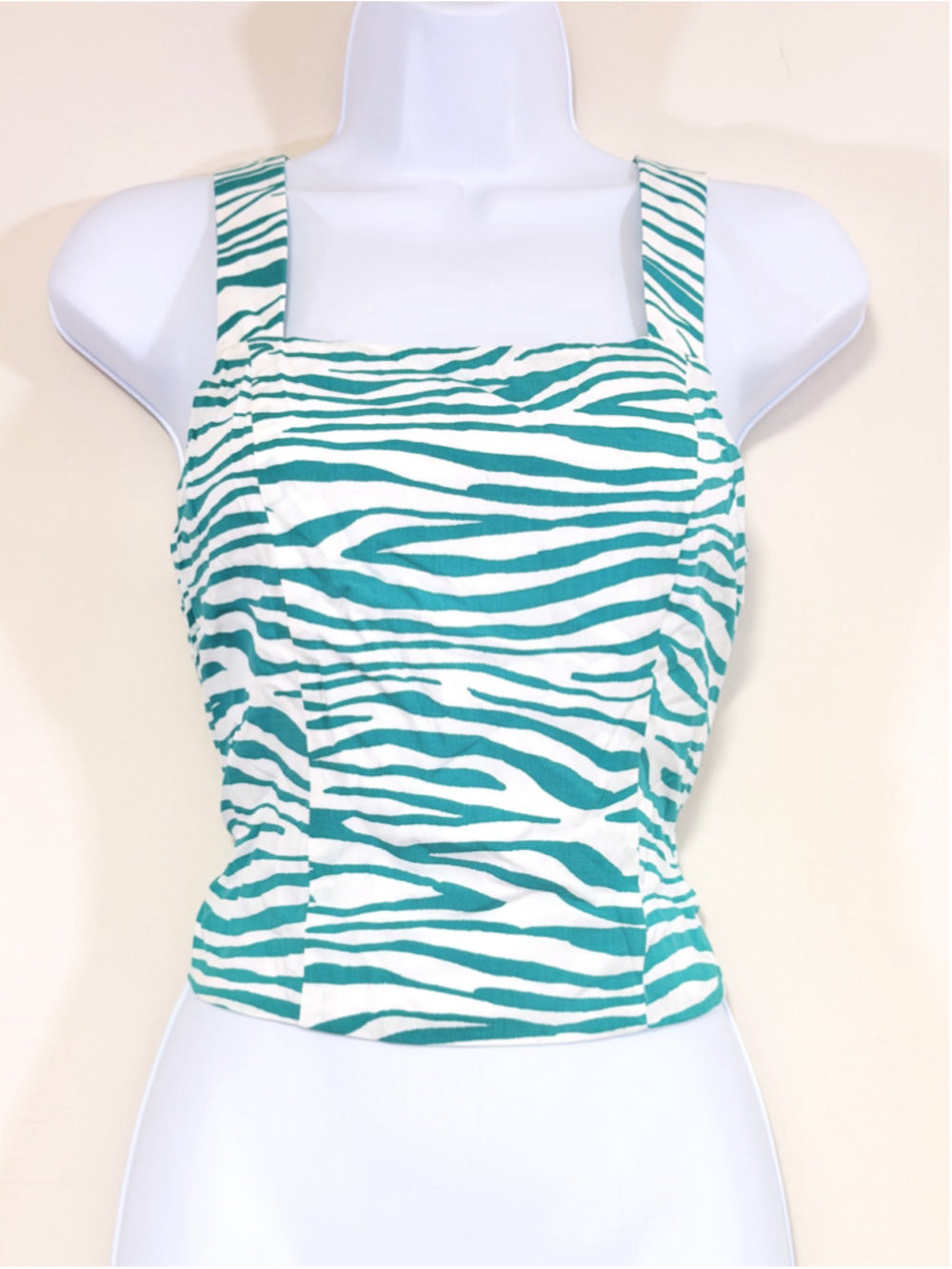 Bar III Women's Petite Petite Teal Zebra-Print Square-Neck Cropped Top NWT