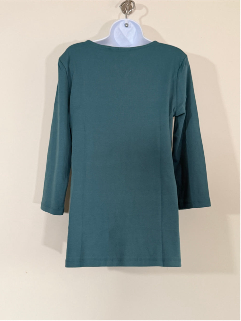 Karen Scott Women's Medium Embellished 100% Cotton 3/4 Sleeve Top Teal Blue NWT