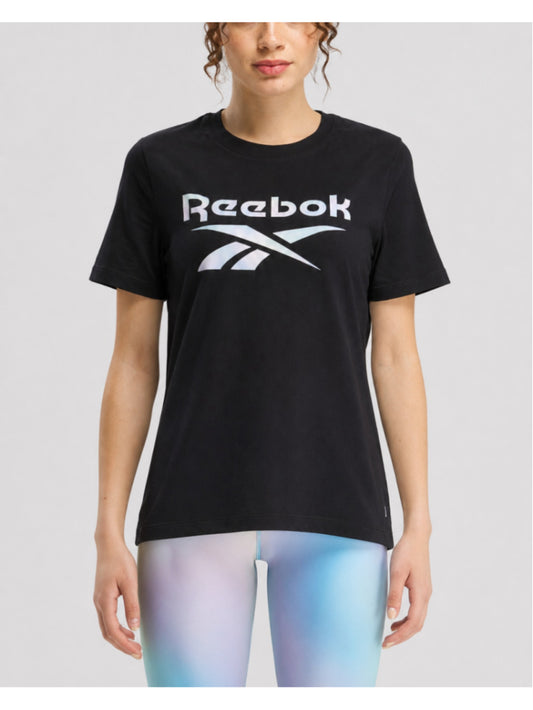 Reebok Women's Medium Black Logo-Print Crewneck Athletic T-Shirt NWT