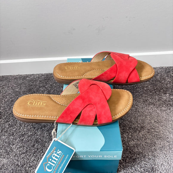 Cliffs by White Mountain Women's 7 Red and Tan Suede Slide Sandal NWT