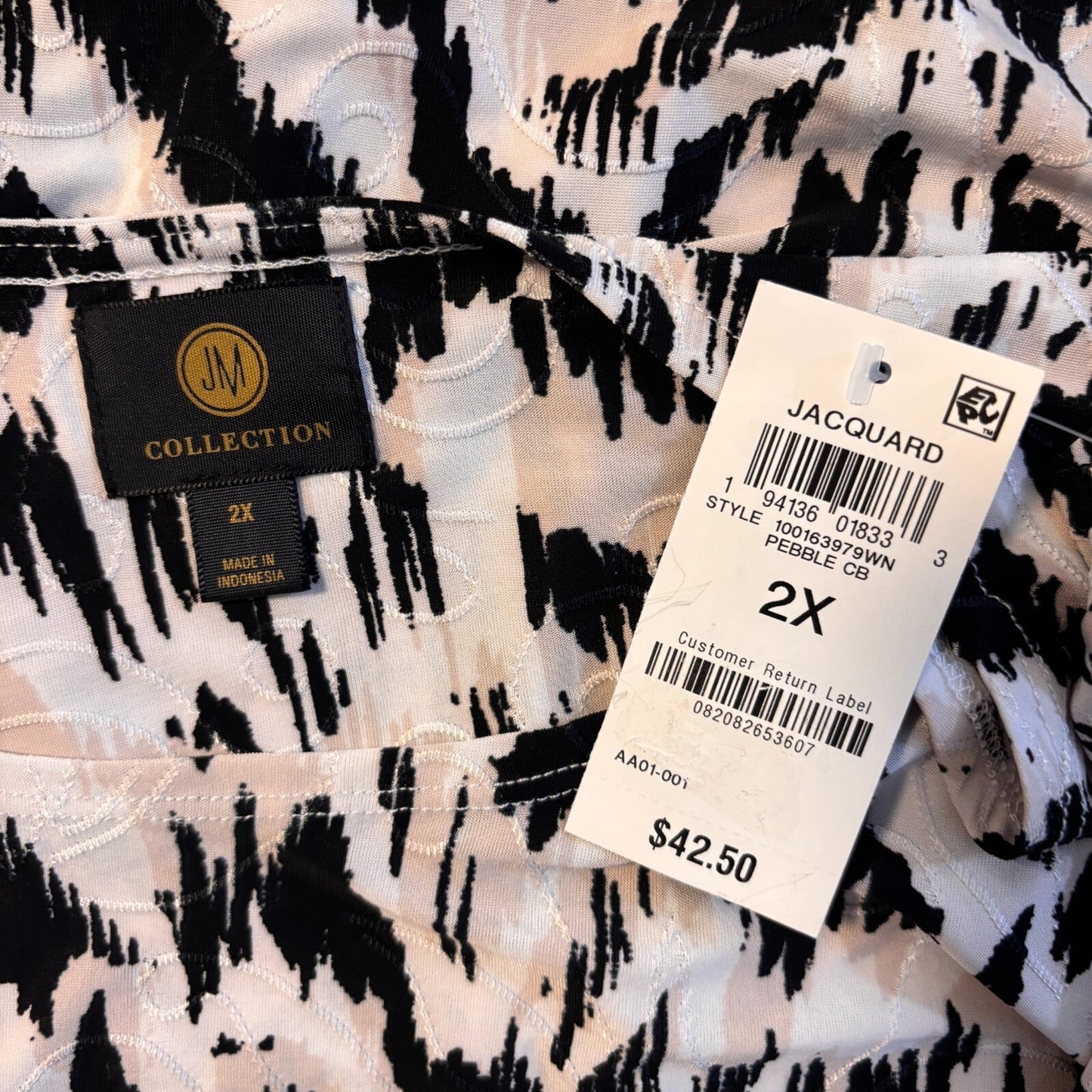 JM Collection Plus Size Printed Jacquard 3/4-Sleeve Top NWT