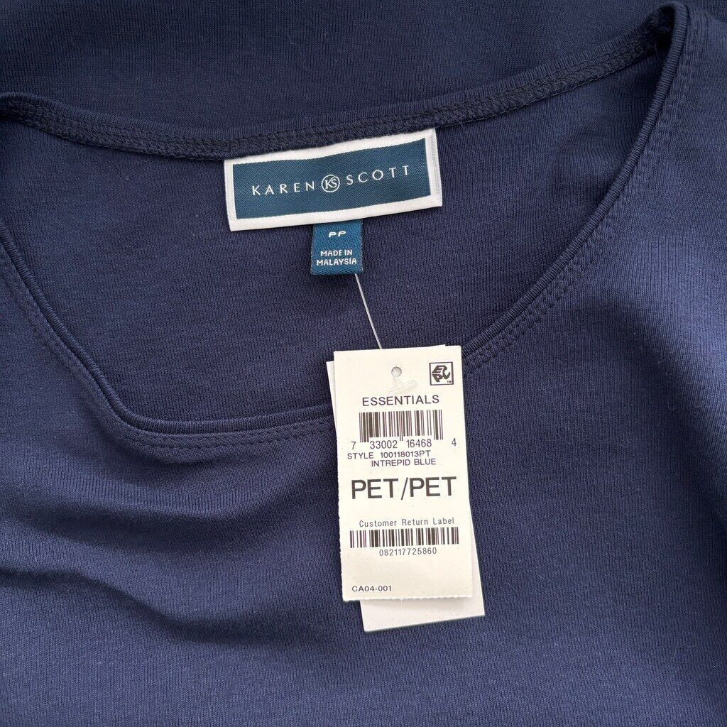 Karen Scott Petite Navy Blue 3/4 Sleeve 100% Cotton Scoop-Neck Top NWT