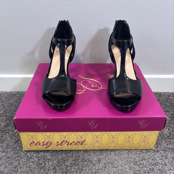Easy Street Women's 6.5 Black Patent Flash Dress Strappy Heels NIB