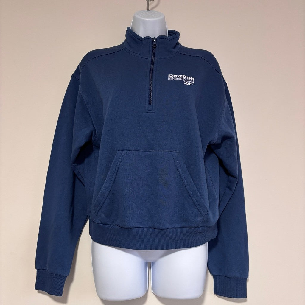 Reebok Women's XS 1/4 100% Cotton Pullover Sweatshirt Navy Blue NWT