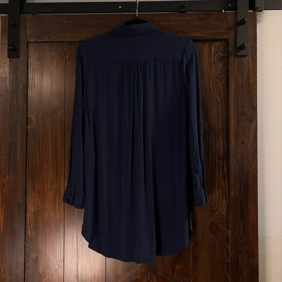 I.N.C. International Concepts Petite Small Roll-Tab Button-Down Long Blouse NWT