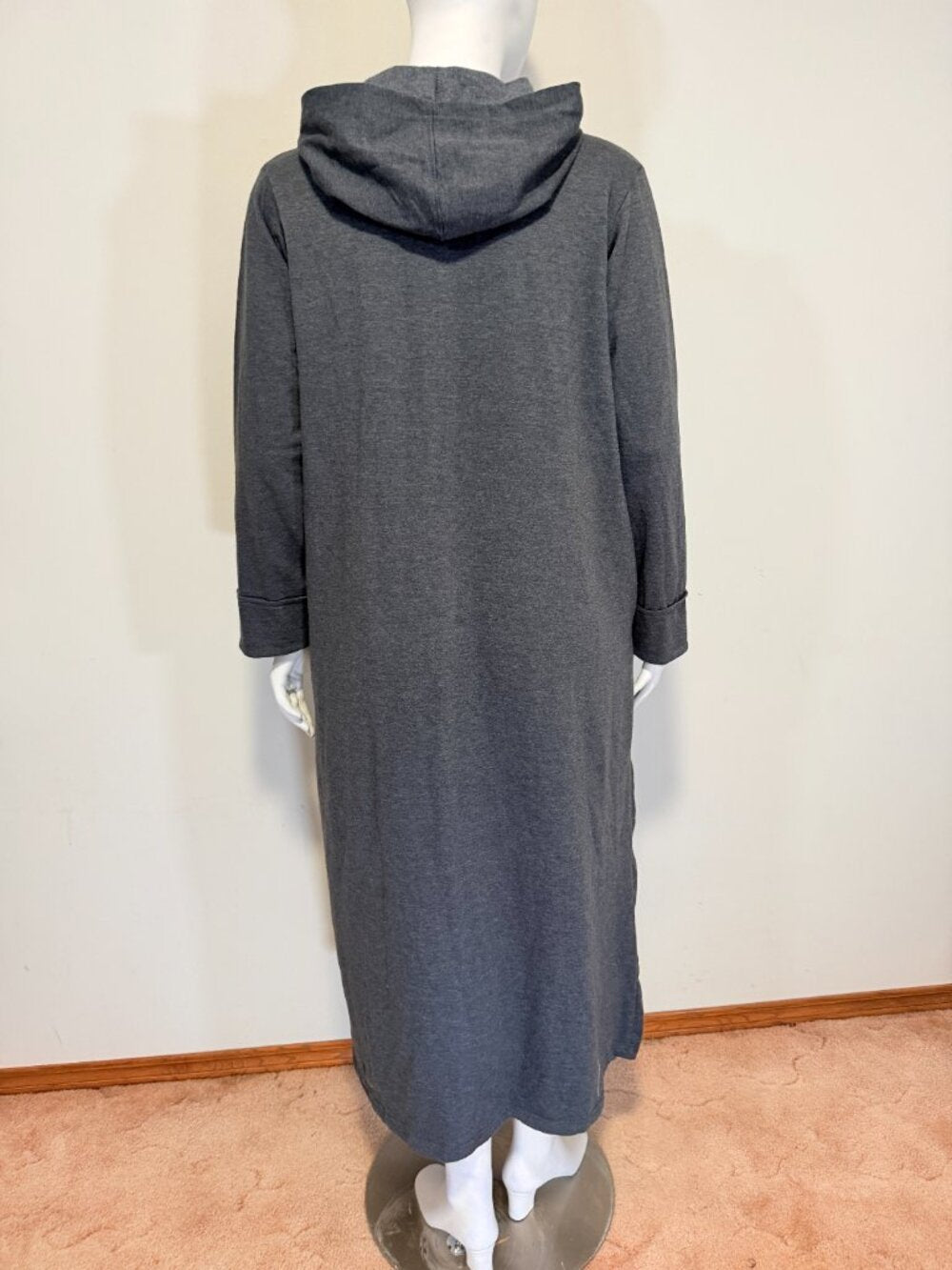 Dreams & Co Size Large Gray Hooded Zip Front Lounger Maxi / Full Length Robe NWT