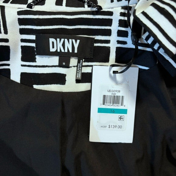 DKNY Women's Star Neck One-Button Jacket, White and Black NWT