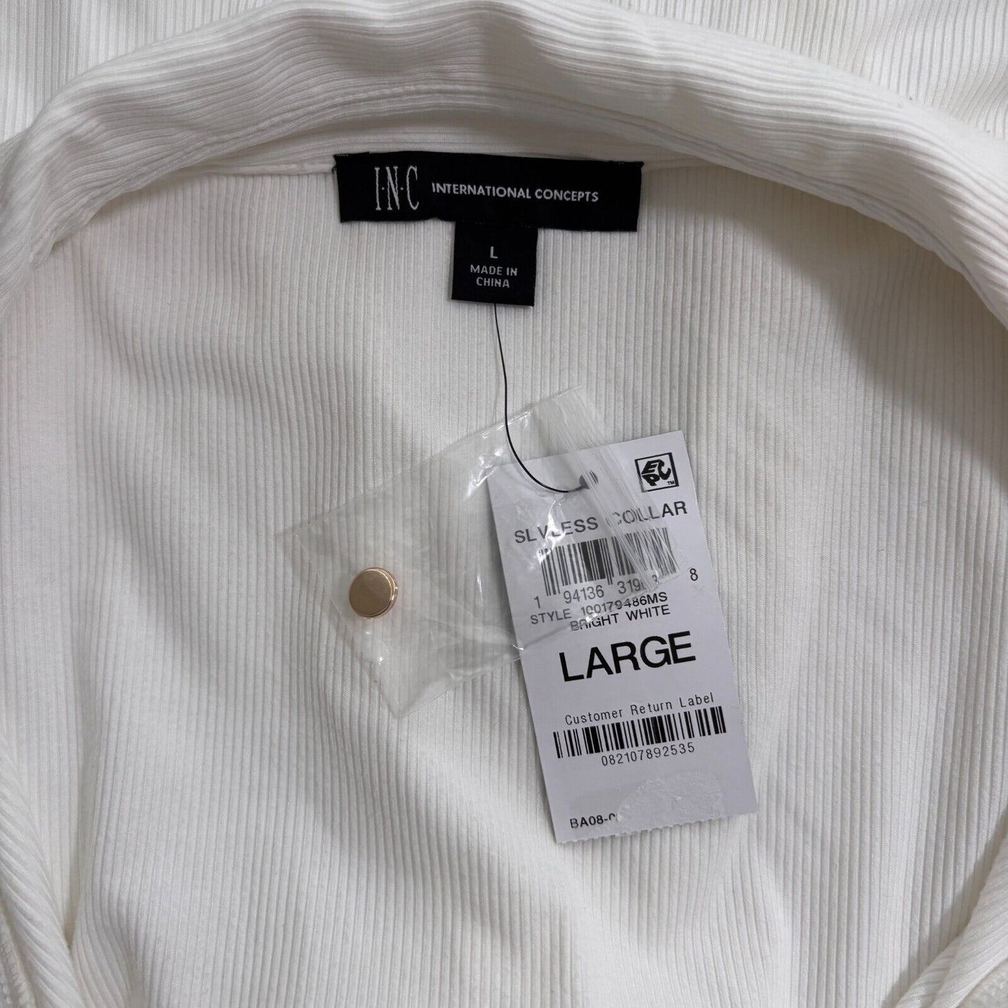 I.N.C. International Concepts Women's White Ribbed V-Neck Tank Top NWT