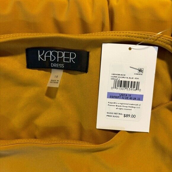Kasper Womens Plus Knit Colorblock Gold and Blue Sheath Dress NWT