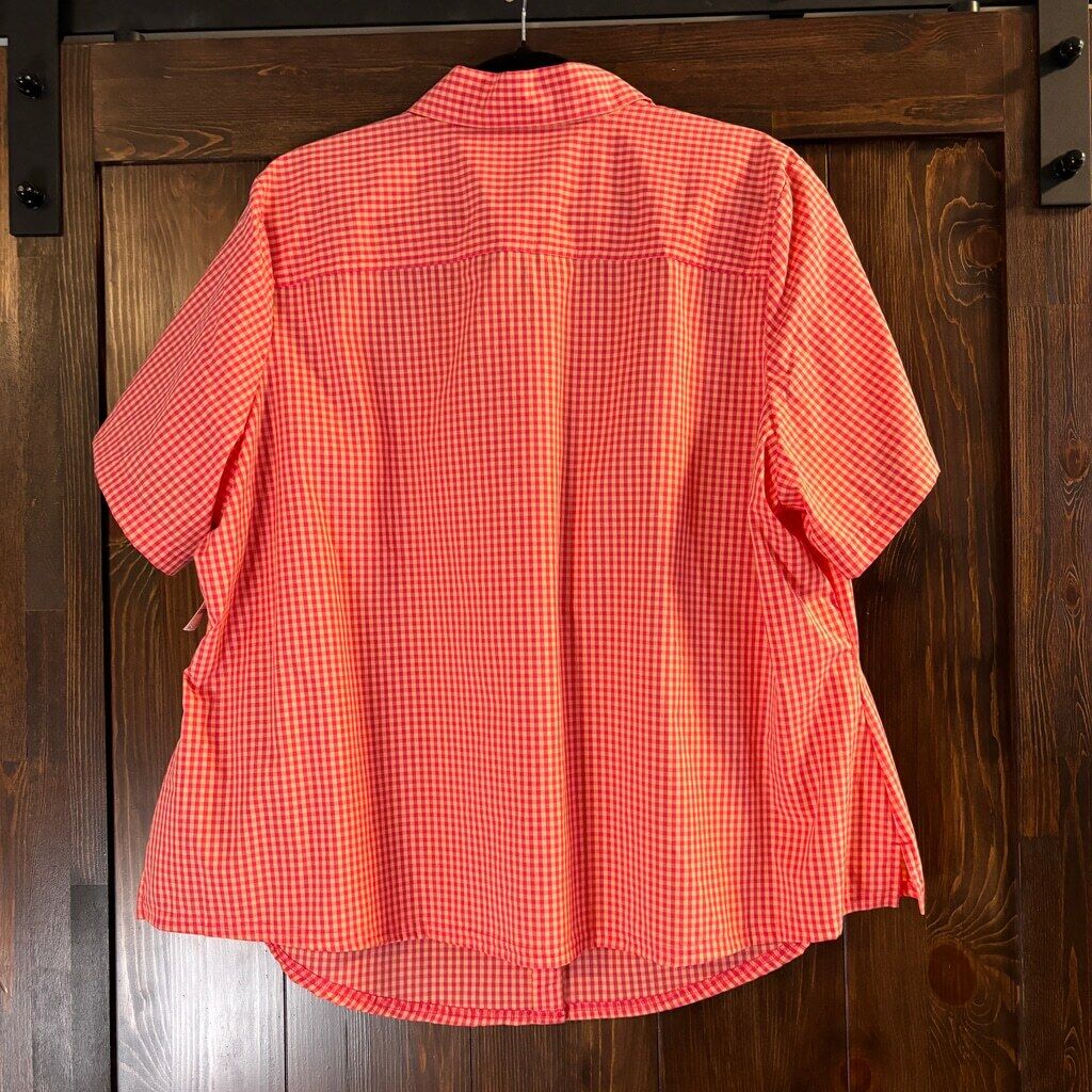 Karen Scott Women's Plus Size Red & Peach Gingham Button-Down Shirt NWT