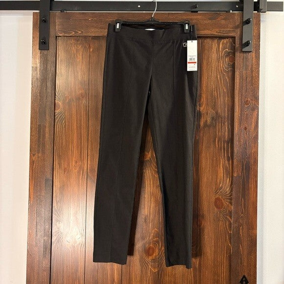 CALVIN KLEIN Seam Front Pull On Black Stretchy Skinny Leg Dress Pant NWT XS
