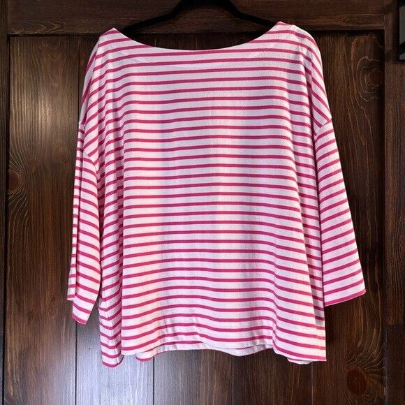 On 34th Plus Size Heavyweight Cotton Pink Striped Boat-Neck 3/4 Sleeve Top NWT
