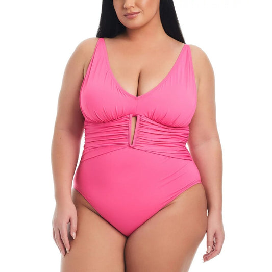 Bleu by Rod Beattie Plus Size Women's Hot Pink Ruched One-Piece Swimsuit NWT