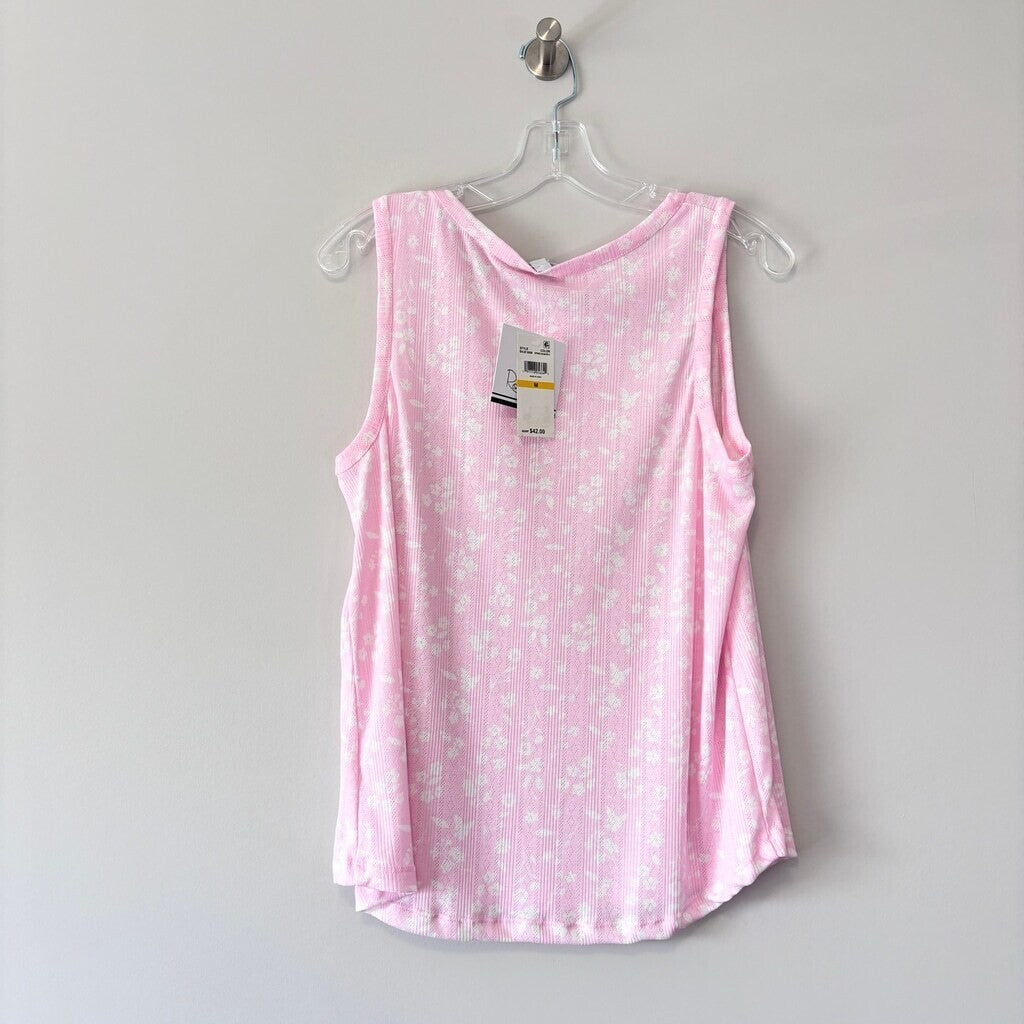 Roudelain Women's 2PC Pink & White Tank & Shorts Comfy Soft  Pajama Set NWT