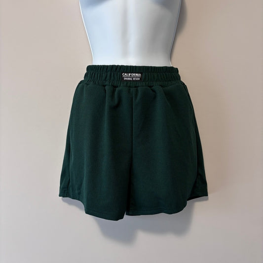 SHEIN Women's Size Extra Small Green Ribbed Elastic Waist Casual Shorts NIB