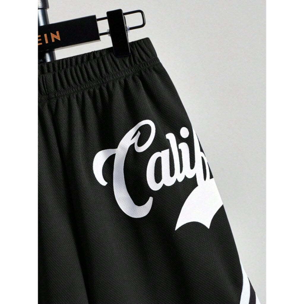 SHEIN Women's 1XL Plus Size Black Letter Print California Logo Summer Shorts NIB