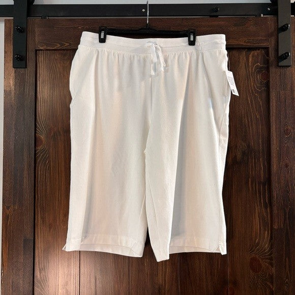 Karen Scott Skimmer Bright White Drawstring Knit Stretchy Knee-Length Shorts NWT