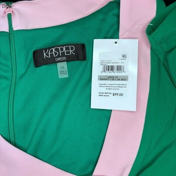 KASPER Green and Pink Colorblocked Faux-Wrap Sheath Dress NWT