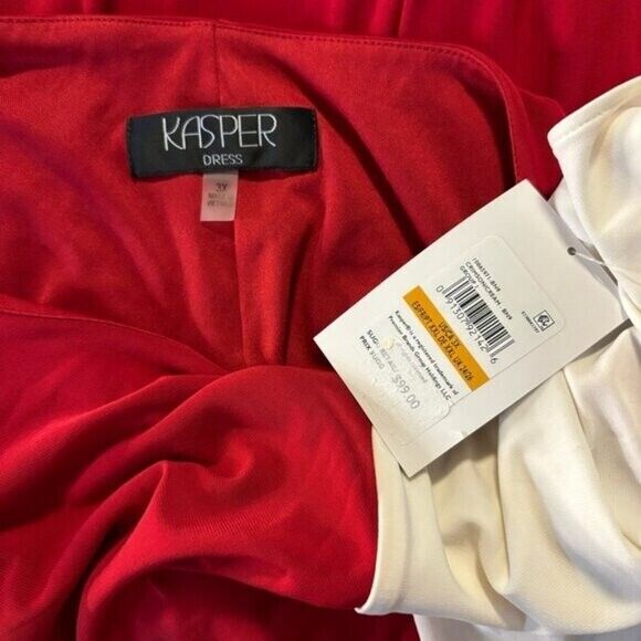 Kasper Plus Size Quinn White and Red Colorblocked Split-Sleeve Dress NWT