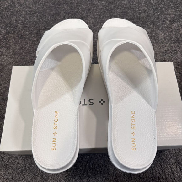 Sun + Stone Women's 9 White Islla Crisscross Slide Wedge Sandals Slides NIB