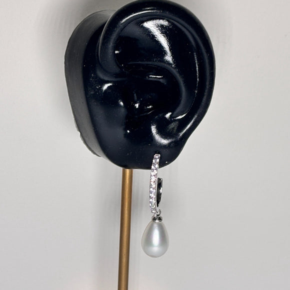 Elegant Cubic Zirconia & Teardrop Pearl Dangle Earrings NWT