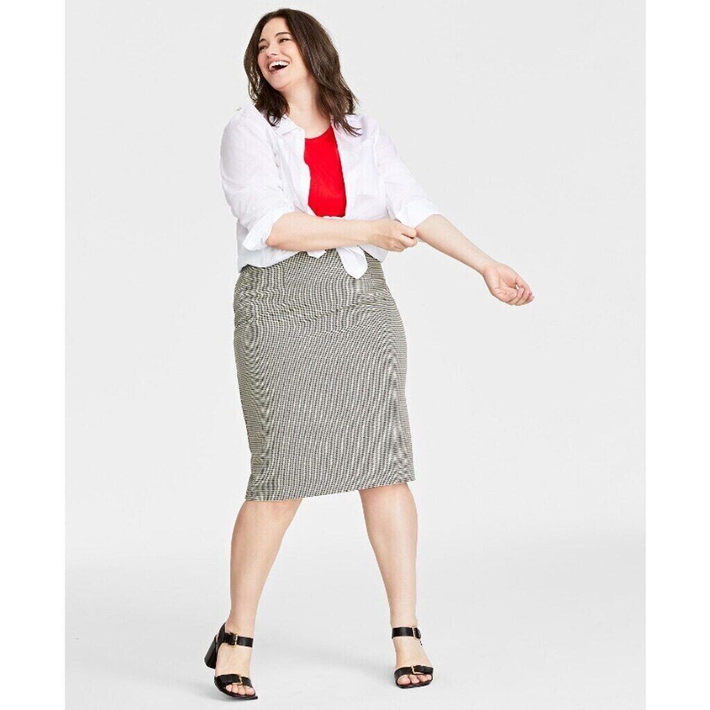 ON 34TH Plus Size Black & White Houndstooth Double-Weave Pencil Skirt NWT