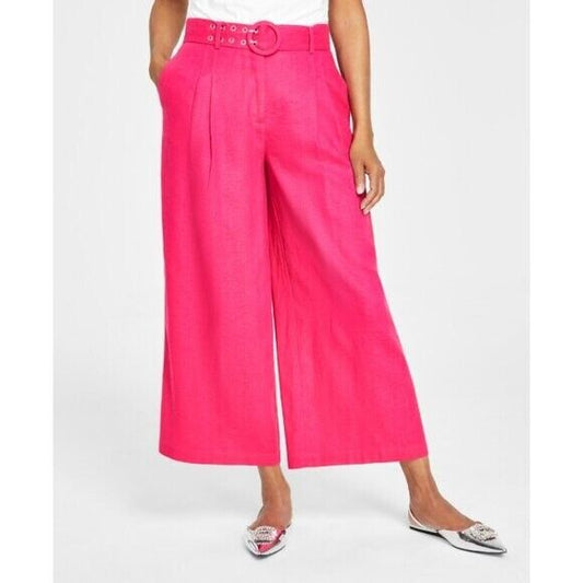 I.N.C. International Concepts Women's XXL Hot Pink Linen Cropped Wide-Leg Pants NWT