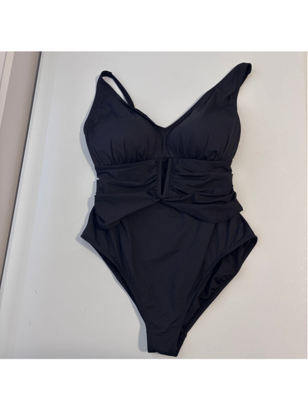 Bleu by Rod Beattie Women's 18W Plus Size Black Ruched One-Piece Swimsuit NWT